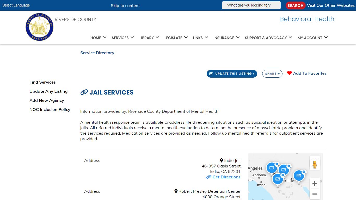 Jail Services - Indio - Riverside County, California