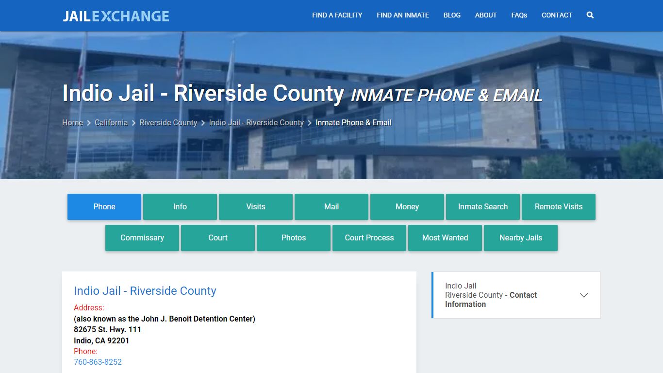 Inmate Phone - Indio Jail - Riverside County, CA - Jail Exchange